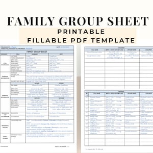 2 Pages Printable Family Group Sheets PDF | Genealogy | Fillable Ancestry | Family History | Ancestor Profile Template | Biography Pages