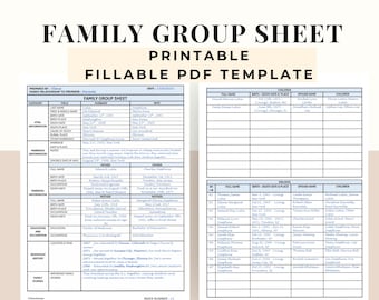 2 Pages Printable Family Group Sheets PDF | Genealogy | Fillable Ancestry | Family History | Ancestor Profile Template | Biography Pages