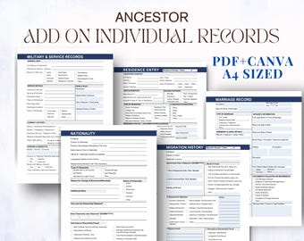 Genealogy Ancestor Record Forms | Canva & PDF, A4 Template