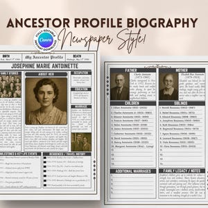 Ancestor Profile Worksheet | Ancestor Biography Profile Template | Genealogy Research | Family History Binder Template | Genealogy Canva