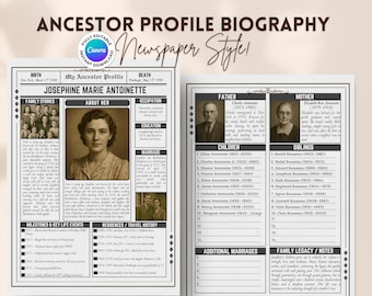 Ancestor Profile Worksheet | Ancestor Biography Profile Template | Genealogy Research | Family History Binder Template | Genealogy Canva
