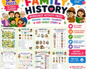 Kids Family History Activity Book | Genealogy Pages (PDF printable)