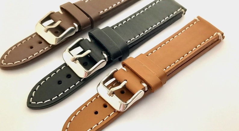 Handmade Real Leather Watch Strap Band Black Brown Tan 18MM 20MM 22MM 24MM image 4