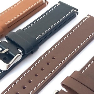 Handmade Real Leather Watch Strap Band Black Brown Tan 18MM 20MM 22MM 24MM image 3