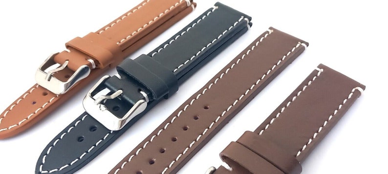 Handmade Real Leather Watch Strap Band Black Brown Tan 18MM 20MM 22MM 24MM image 3