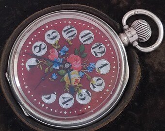 Swiss made Pocket Men's wind up vintage Silver watch with Stained Glass dail.