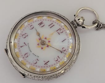 Swiss made Pocket Men's wind up vintage Silver watch .