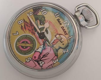 Orologio da tasca Ingersoll Eagle Comic Dan Dare, da uomo, vintage, a carica manuale.