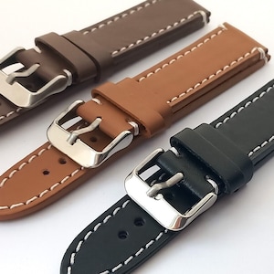 Handmade Real Leather Watch Strap Band Black Brown Tan 18MM 20MM 22MM 24MM image 2