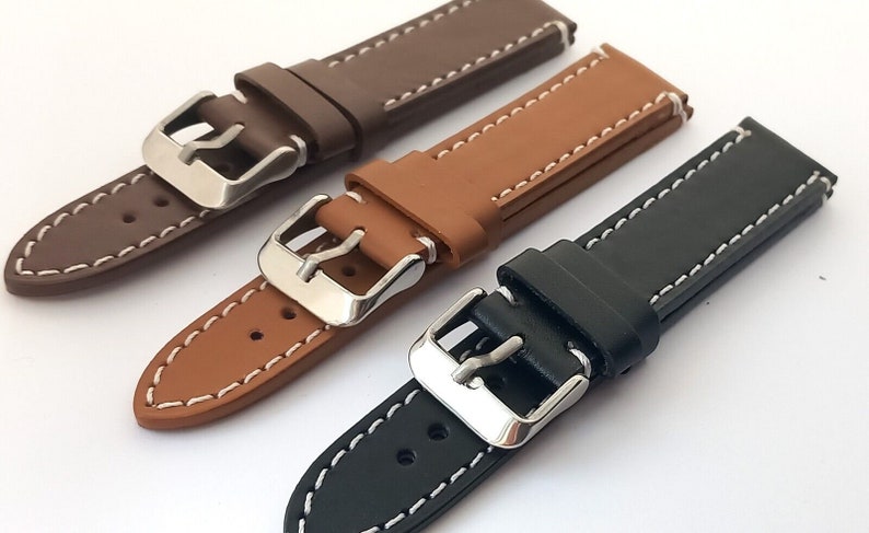 Handmade Real Leather Watch Strap Band Black Brown Tan 18MM 20MM 22MM 24MM image 2