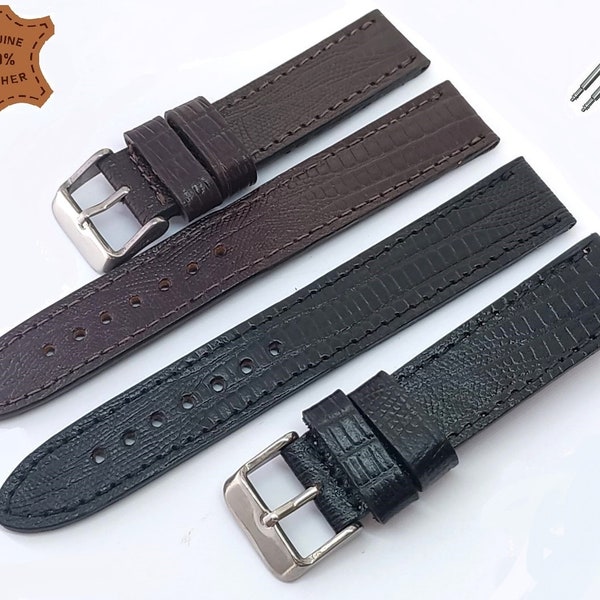 Handmade Real Leather Snake Skin Effect Leather Watch Strap Band Black Dark Brown 18MM 20MM 22MM 24MM