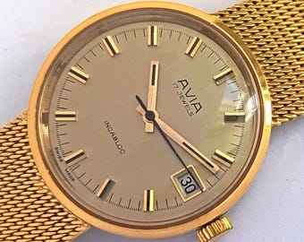17Jewels Swiss made Avia Men's wind up Vintage watch.