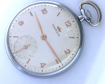 m15 Jewels Swiss Made Marvin Men's wind up vintage Pocket watch very rare