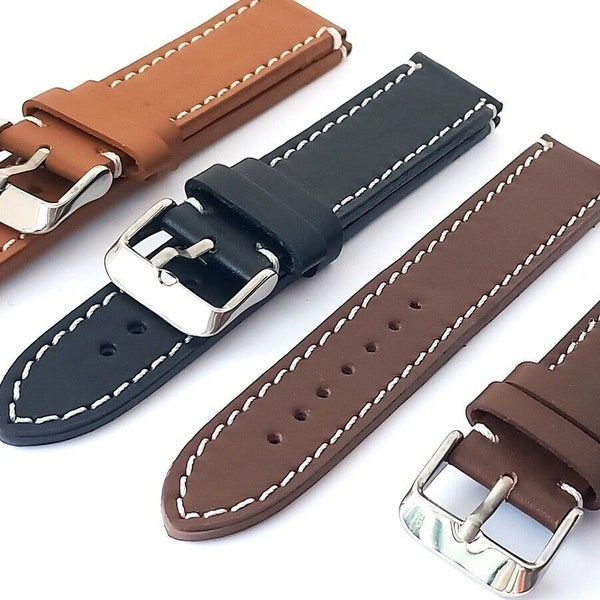 Handmade Real Leather Watch Strap Band Black Brown Tan 18MM 20MM 22MM 24MM