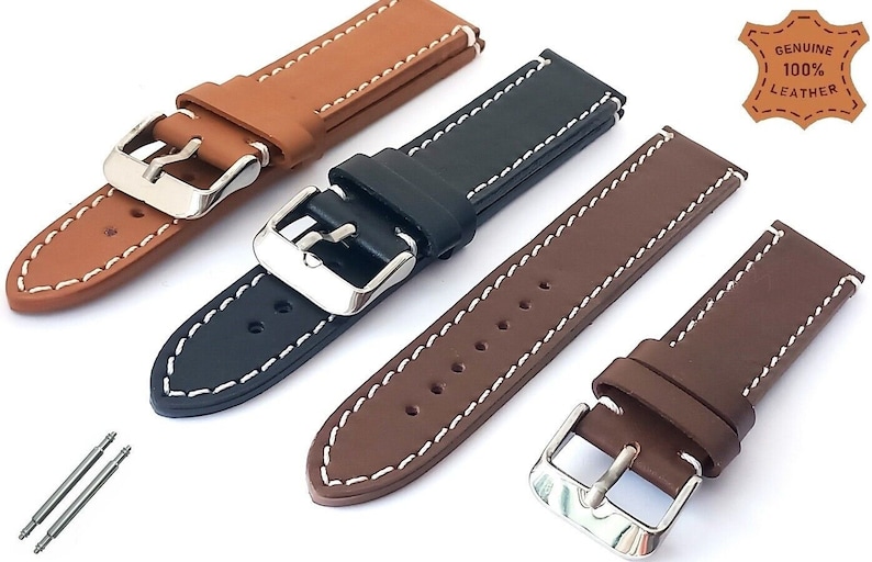 Handmade Real Leather Watch Strap Band Black Brown Tan 18MM 20MM 22MM 24MM image 1