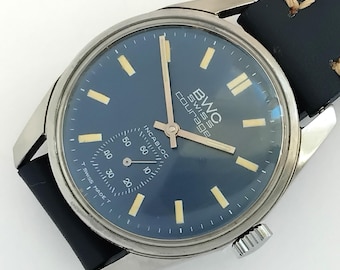 Vintage BWC Swiss Men's Watch: 17 Jewels, New Leather Strap
