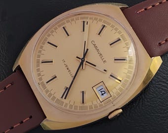 17 juwelen Swiss made Caravelle Divison of Bulova Vintage horloge Herenpolshorloge in nieuwstaat.