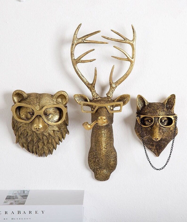 Bronze Animal Wall Sculptures, Dear Bear Mouse Rabbit Fox Wall Art