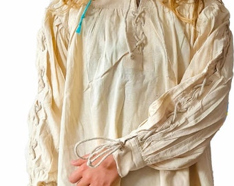 Medieval children's shirt with laced sleeves, natural size 146