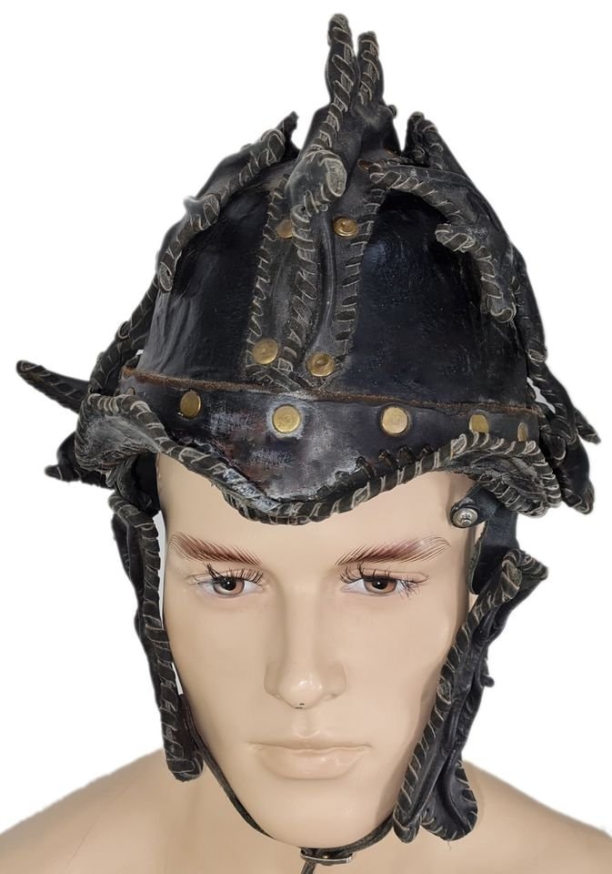 Fantasy leather helmet, handcrafted and unique