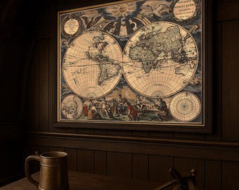 World map – 17th century – Maritime art on archival paper – 61 x 76 cm
