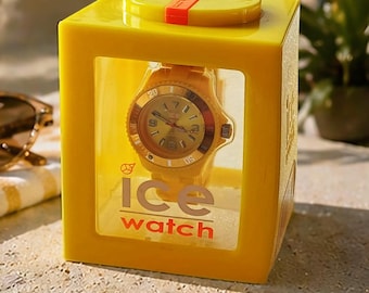 Reloj ICE para mujer, amarillo, 38 mm, con caja de coleccionista. Reloj de verano con correa de silicona, ligero, de cuarzo, analógico, de pulsera.
