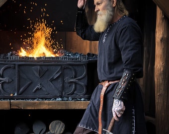 black Viking tunic with embroidery