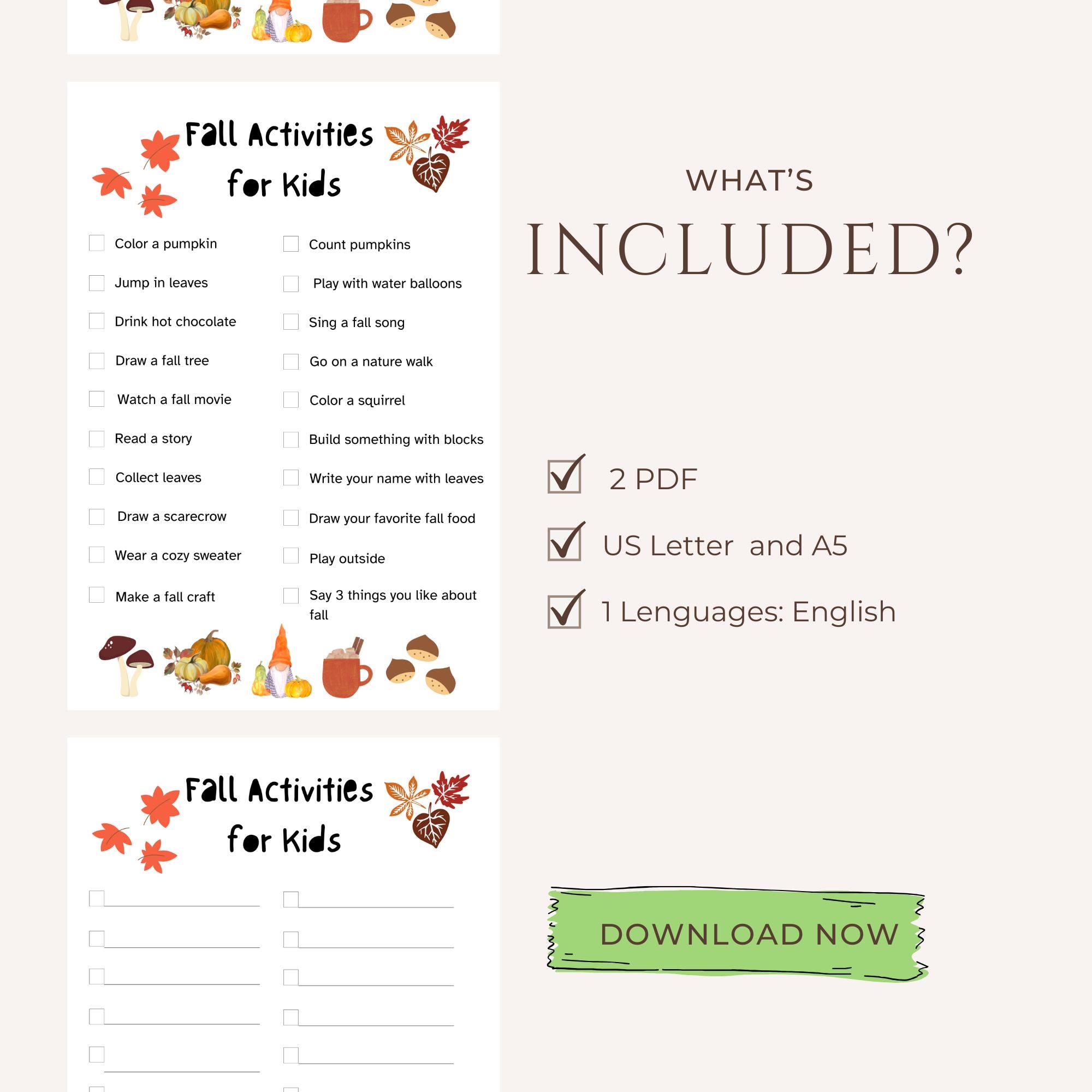 Washington Fall Activity Checklist Printable Fall Activities List for Kids, October Checklist, Children's ...
