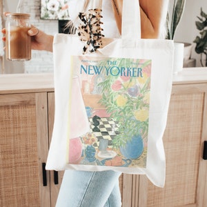 Floral The New Yorker Tote, Trendy Canvas Shoulders bag, Aesthetic New york gifts, Vintage Shopping Tote, Birthday gifts