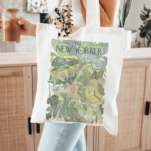 Floral The New Yorker Tote Bag, Reusable Eco Friendly, Vintage Cover Canvas Shoulder Bag