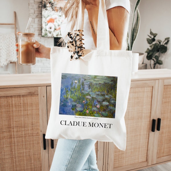 Water Lilies Shoulder Bag, Cute Shopping Tote, Aesthetic mom grandma birthday gift, Eco-Friendly Art