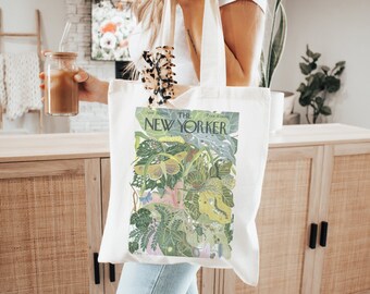 Floral The New Yorker Tote Bag, Reusable Eco Friendly, Vintage Cover Canvas Shoulder Bag