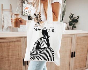 The New Yorker Tote Bag, New Yorker Magazine Literary Canvas, Vintage Magazine Cover Bag