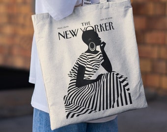 The New Yorker Tote Bag, Lienzo literario de la revista New Yorker, Bolsa de portada de revista vintage