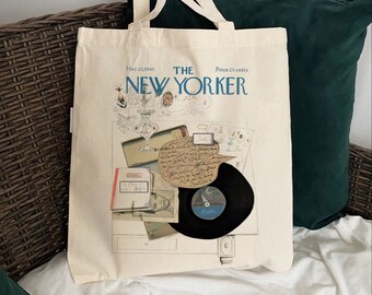 La borsa tote New Yorker, estetica della borsa tote, borsa per tutti i giorni, borsa della spesa riutilizzabile, borsa tote in tela vintage, regalo di compleanno del migliore amico