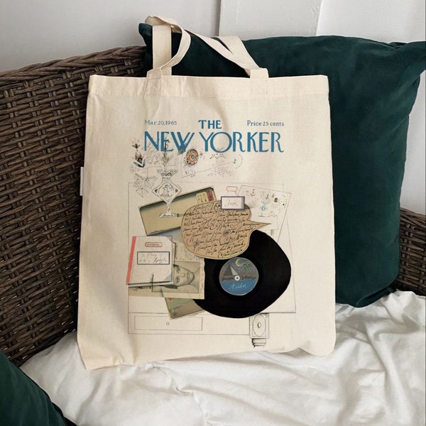 De New Yorker Tote Bag, Tote tas esthetisch, alledaagse tas, herbruikbare boodschappentas, vintage canvas draagtas, beste vriend verjaardagscadeau