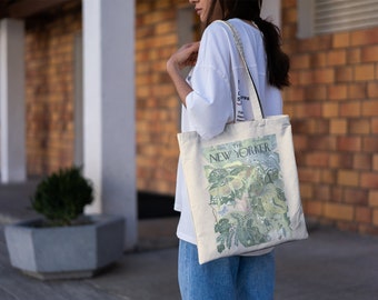 Floral The New Yorker Tote Bag, Reusable Eco Friendly, Vintage Cover Canvas Shoulder Bag