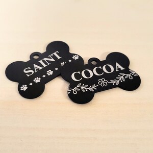 Personalized Dog Tags Pet ID Tag, Dog Tag Custom Engraved Bone Shape Pet Tag, Aluminum Black Metal Finish, Personalized Outdoor Dog Name Tag