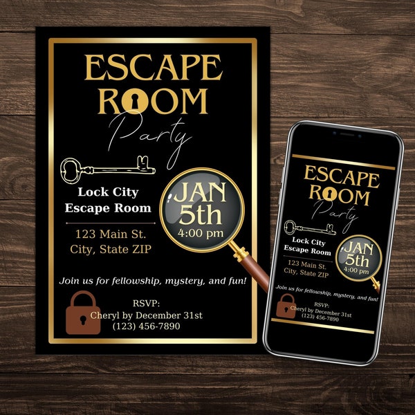 Escape Room Invitation Editable Printable Digital Invite Birthday Party Church Event Escape Room Mystery Party Boys and Girls Flyer Download