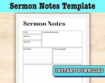 Sermon Notes Sermon Summary Note Christian Planner Digital PDF Printable Template Men and Women Printable Notes Goodnotes and Notability
