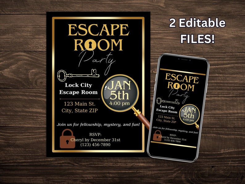 Escape Room Invitation Editable Printable Digital Invite Birthday Party ...