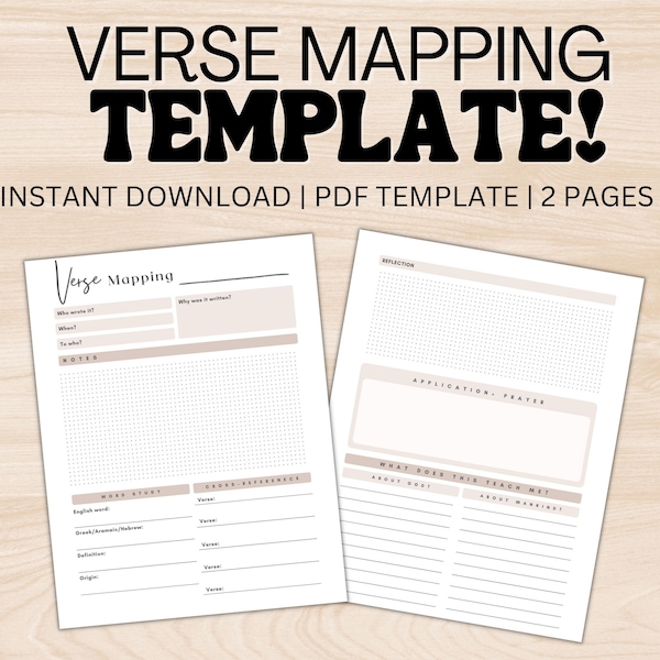 Bible Verse Mapping Printable Digital PDF Template for Men and Women, Printable Study Guide for Goodnotes and Notability