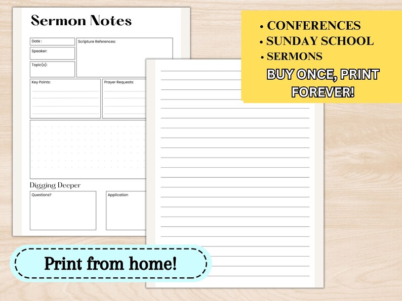 Printable Sermon Notes Sermon Summary Note Christian Planner Digital PDF Template Men and Women ...