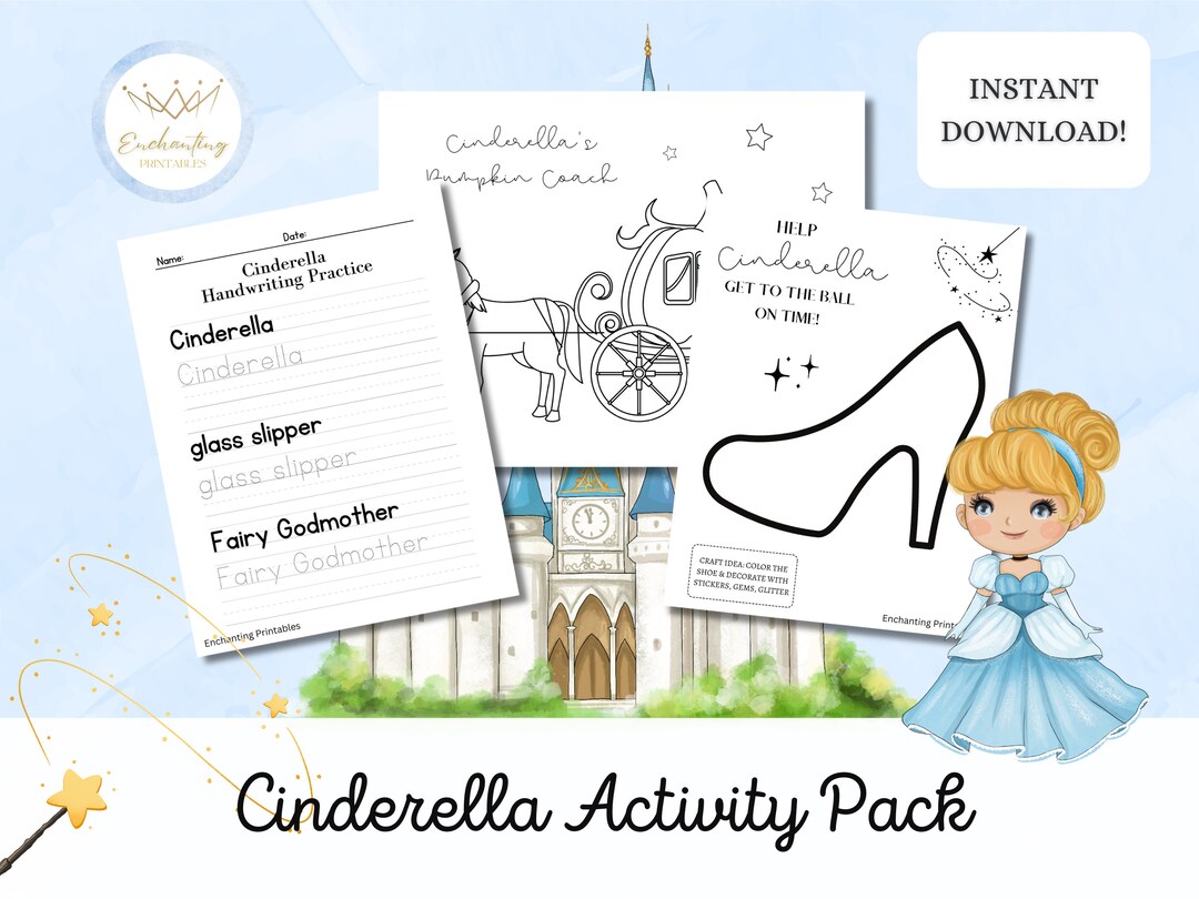 Cinderella Printable Activity Pack/disney Princess Worksheet - Etsy