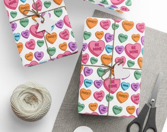 Valentines Wrapping Paper, Candy Hearts Wrapping Paper, Gifts for Her, Valentines Gift, Custom Gift Wrap, Personalized Gift, Mother's Day