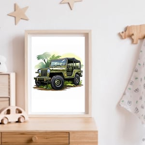 Jeep willys digital poster Wall decoration Children's room gift idea Digital print Wall art Jeep Willys in the jumgle