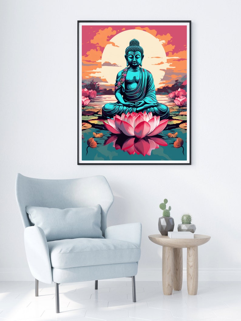 Papier peint panoramique 350x256cm Revêtement mural décoration salon Design Bouddha Fantastique Lotus Décoration Murale, Rose - Bricolage
