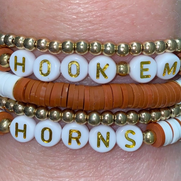 UT bracelets. Cute, stacking University Of Texas bracelets, perfect jewelry for a Longhorn fan would make the best gift!