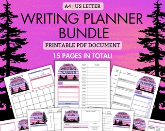 Writing Planner Bundle! | 15 Page Printable PDF | A4 | US Letter | Word Tracker | Daily Planner | Story Planner | Writing | Pink | Sprints