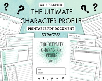 Make your Main Character stand out with this 50 page ULTIMATE CHARACTER Profile | PDF Printable | A4 | us letter | Writing | Writer | Green